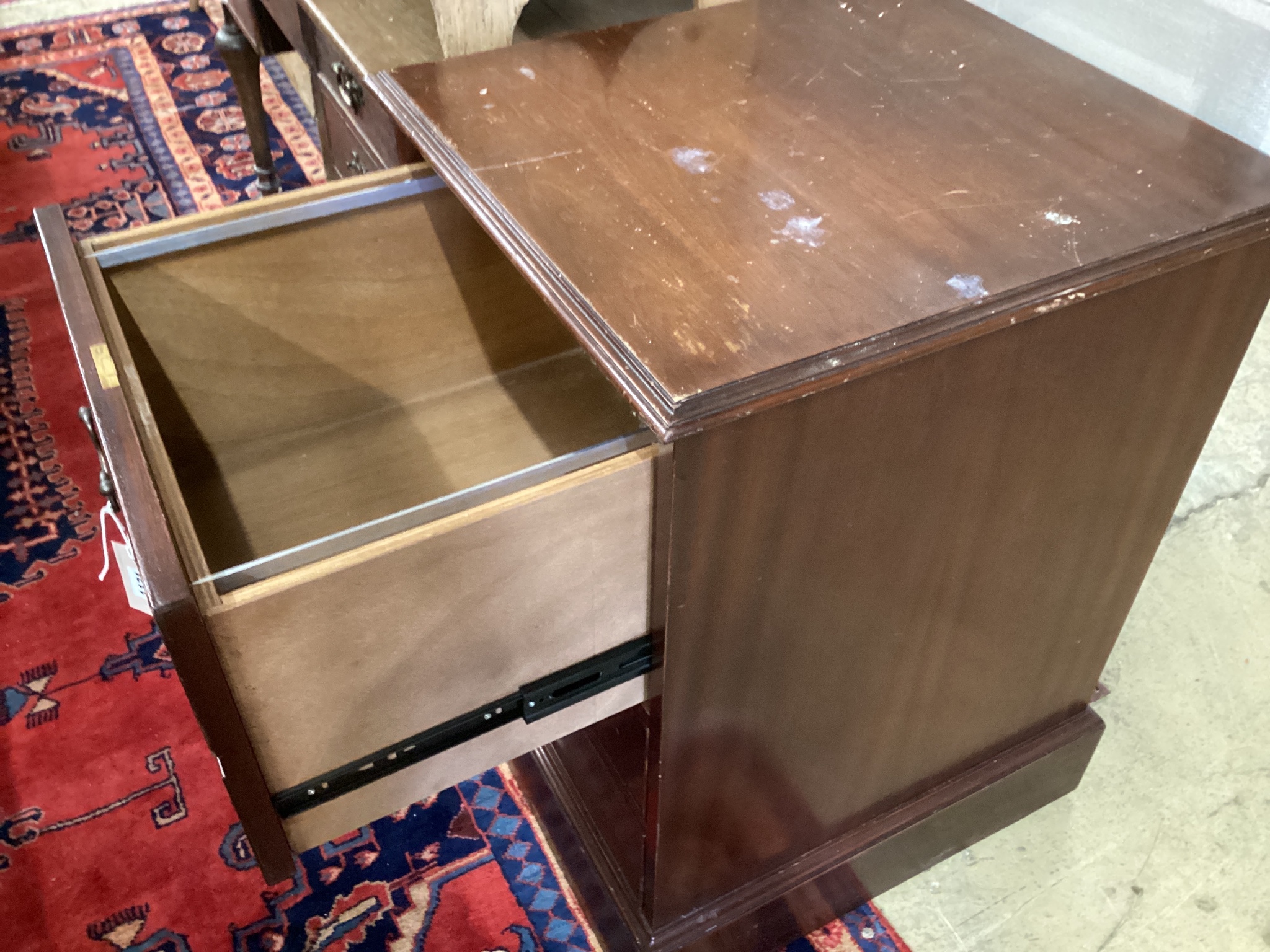 A reproduction George III style two drawer filing chest, width 55cm, depth 60cm, height 80cm